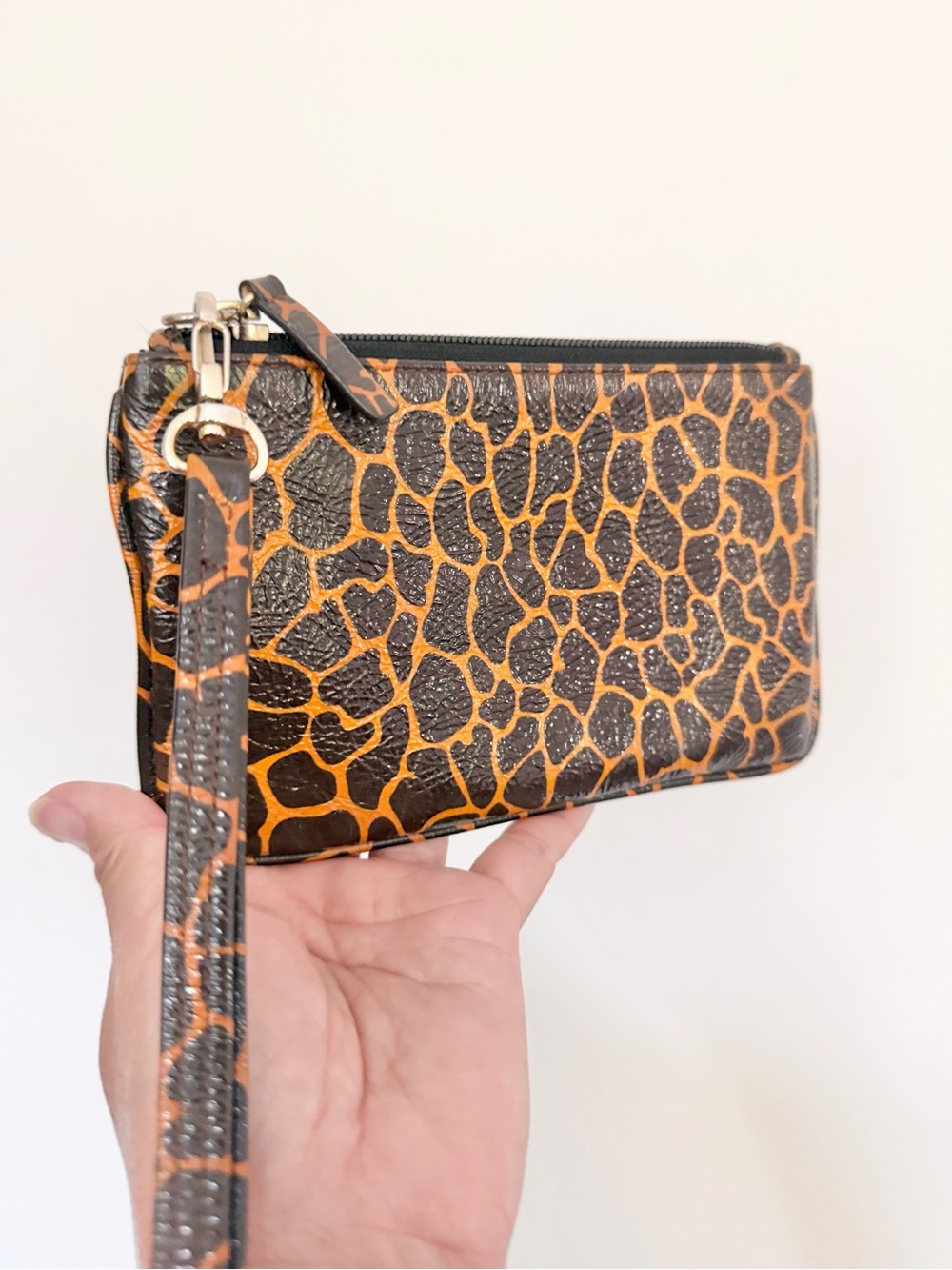 Lodis Giraffe Print Wristlet Clutch in Brown and Orange Waterproof READ NOTE